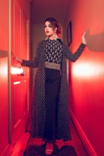 Indo western style top, pant with long jacket/koti