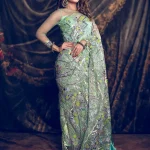 Lime green heavy net saree