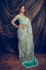 Lime green heavy net saree