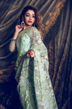 Lime green heavy net saree - Image 2