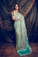 Lime green heavy net saree - Image 3