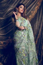 Lime green heavy net saree - Image 4