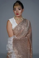 Rose Gold sequence ruffle saree - Image 3