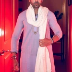 Off white embroidered designer shawl with sequence work