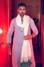 Off white embroidered designer shawl with sequence work