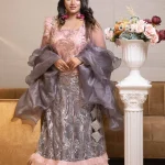 Lehenga - Grey Silver & Peach