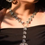 Handcrafted antique silver long necklace