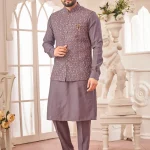Ash art benarasi silk panjabi/kurta set with coti/jacket