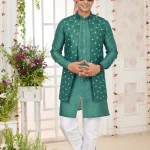 Green panjabi/kurta with coti/jacket set