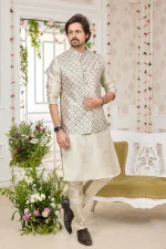 Pista green panjabi/kurta with coti/jacket set