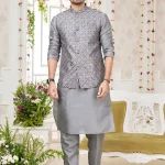 Dark grey panjabi/kurta with coti/jacket set