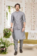 Dark grey panjabi/kurta with coti/jacket set