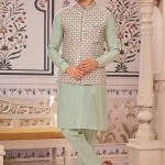 Pista green and multicolour panjabi/kurta with coti/jacket set