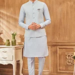 Light blue panjabi/kurta set with gorgeous coti/jacket