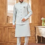 Light grey panjabi/kurta set with gorgeous coti/jacket