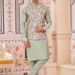Pista multicolour panjabi/kurta set with gorgeous coti/jacket