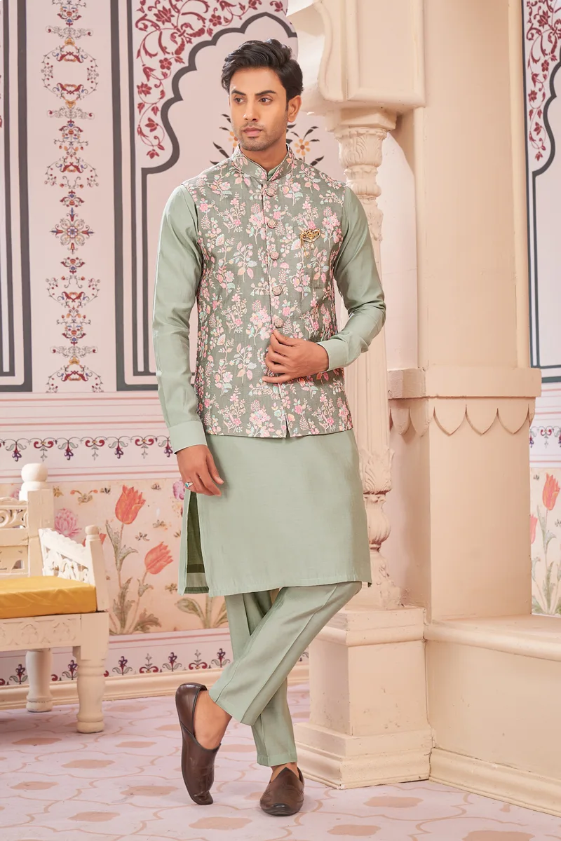 TS-MPC0033 Pista multicolour panjabi/kurta set with gorgeous coti/jacket - Image 1