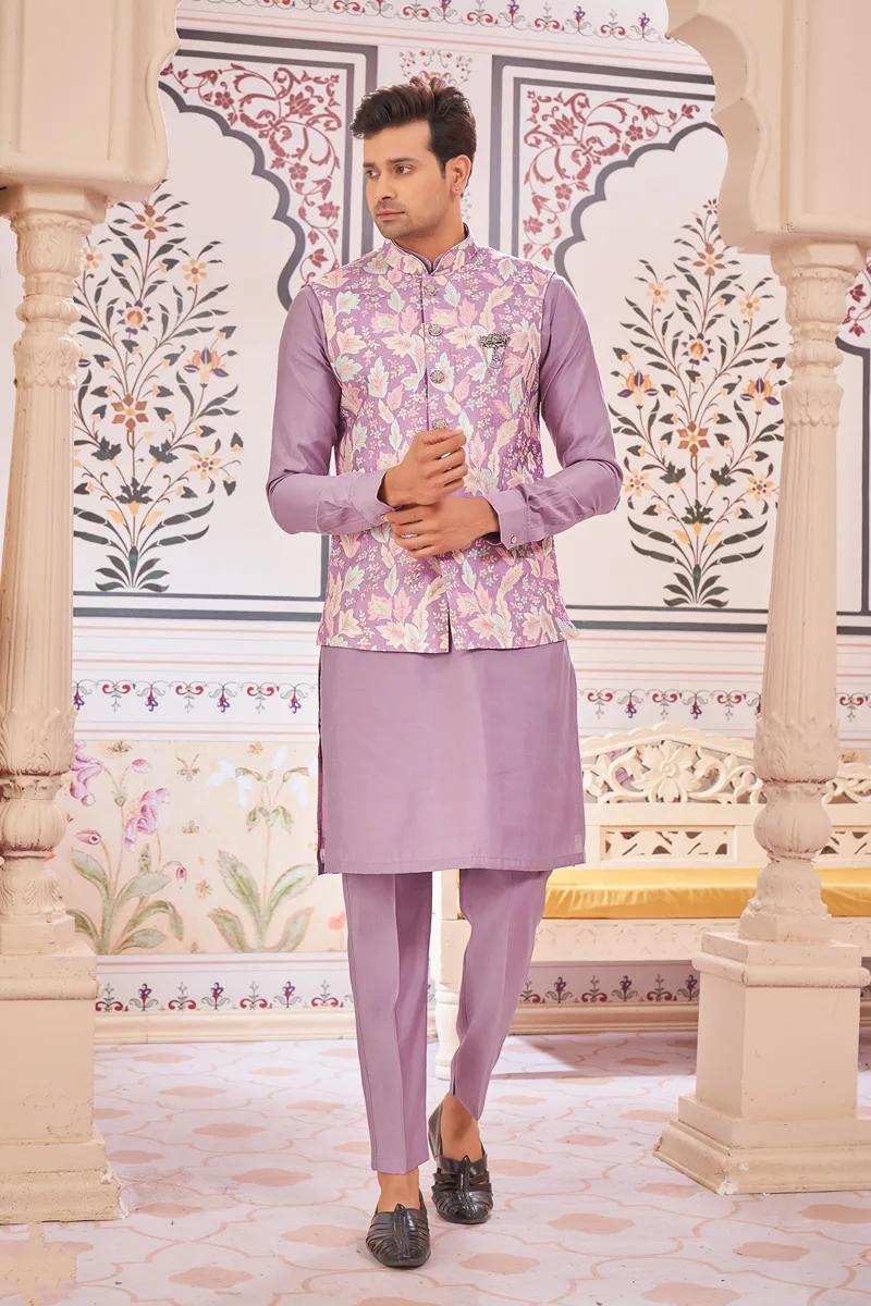 TS-MPC0034 Purple panjabi/kurta set with gorgeous coti/jacket - Image 1