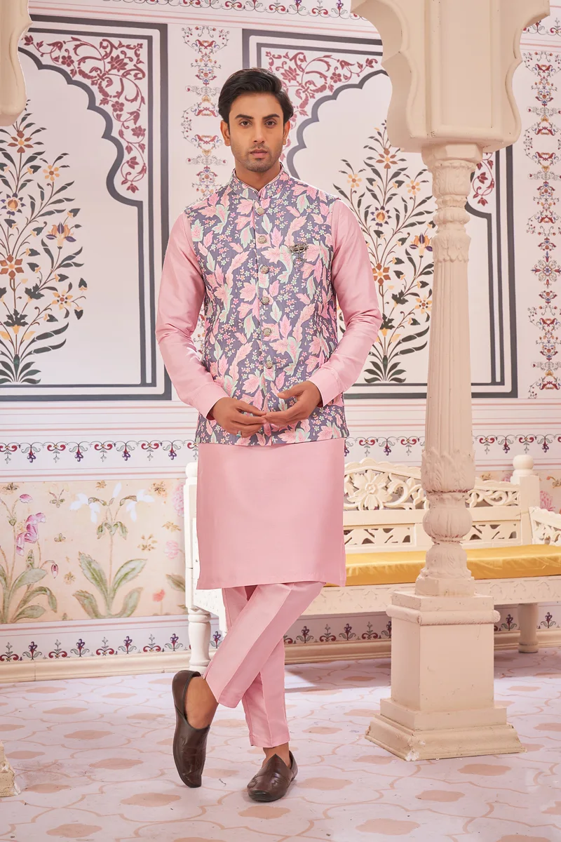 TS-MPC0035 Pink panjabi/kurta set with gorgeous coti/jacket - Image 1