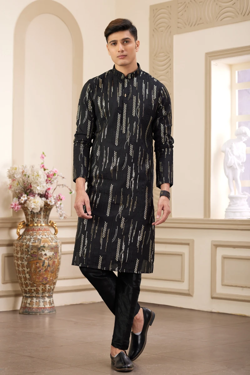 TS-MP0001 Black embroidered Panjabi/Kurta set - Image 1