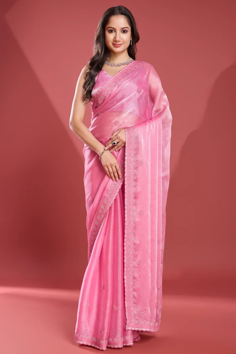 TS-WS0001 Soft tissue burberry saree - Image 1