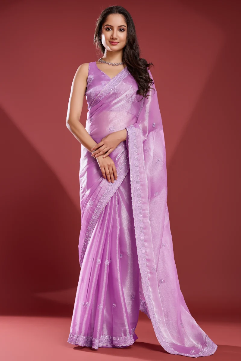 TS-WS0003 Soft tissue burberry saree - Image 1