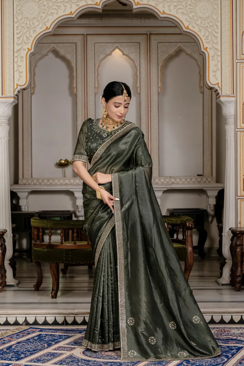 TS-WS0033 Tissue gold crush saree - Image 1