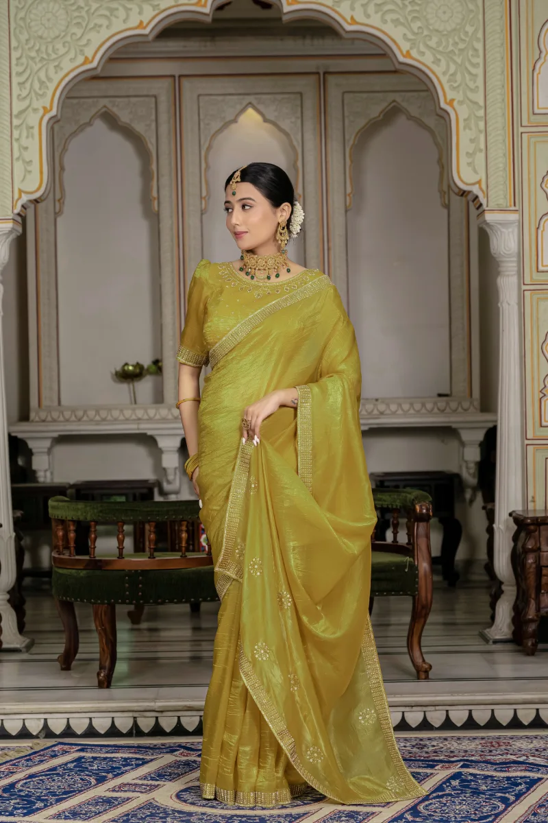 TS-WS0034 Tissue gold crush saree - Image 1