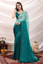 Stone work embellished soft silk saree