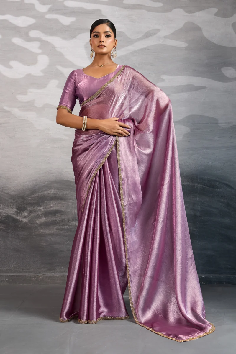 TS-WS0051 Chiffon saree featuring beads embellished border - Image 1